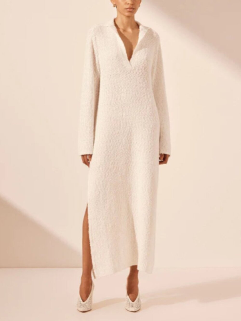 Shona Joy Vaiana Long Sleeve Polo Midi Dress - Ivory